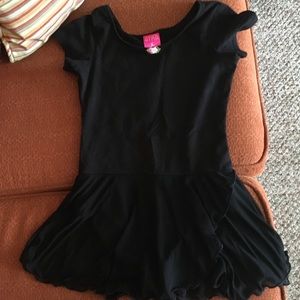 A black ballet leotard with skirt
